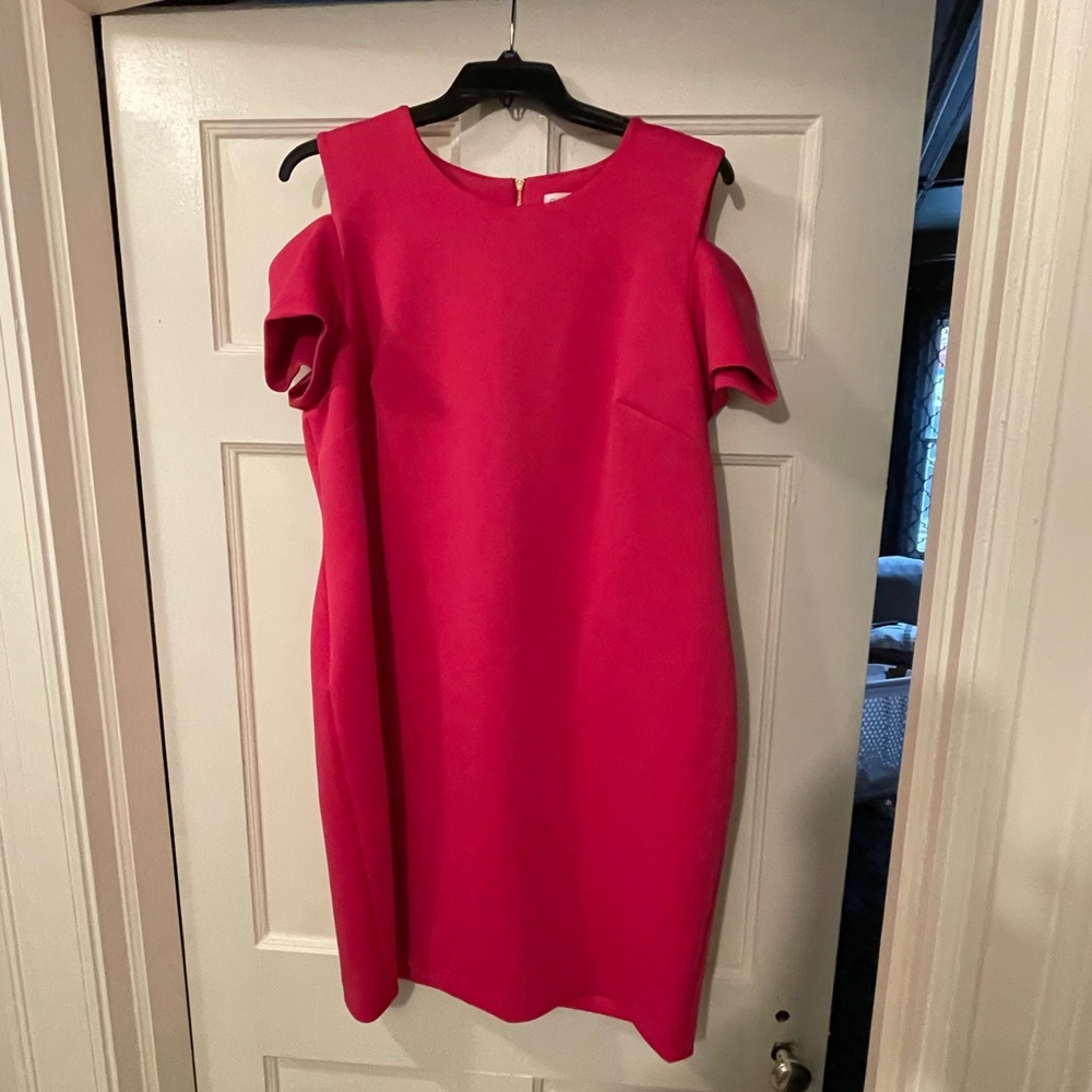 Calvin Klein cold shoulder dress with gold zipper